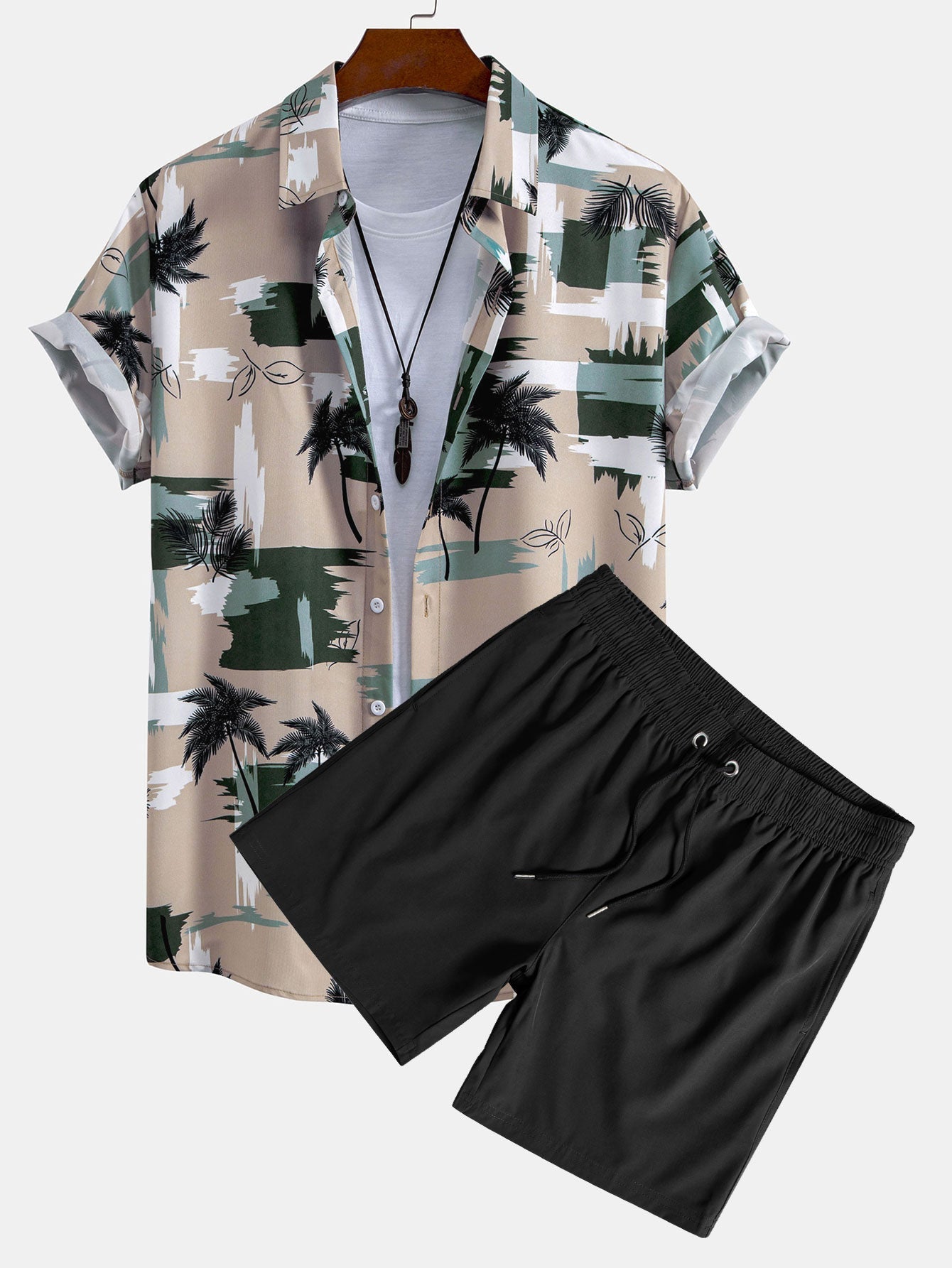 Edward® | Palm Tree Color Block Print Button Up Shirt & Swim Shorts