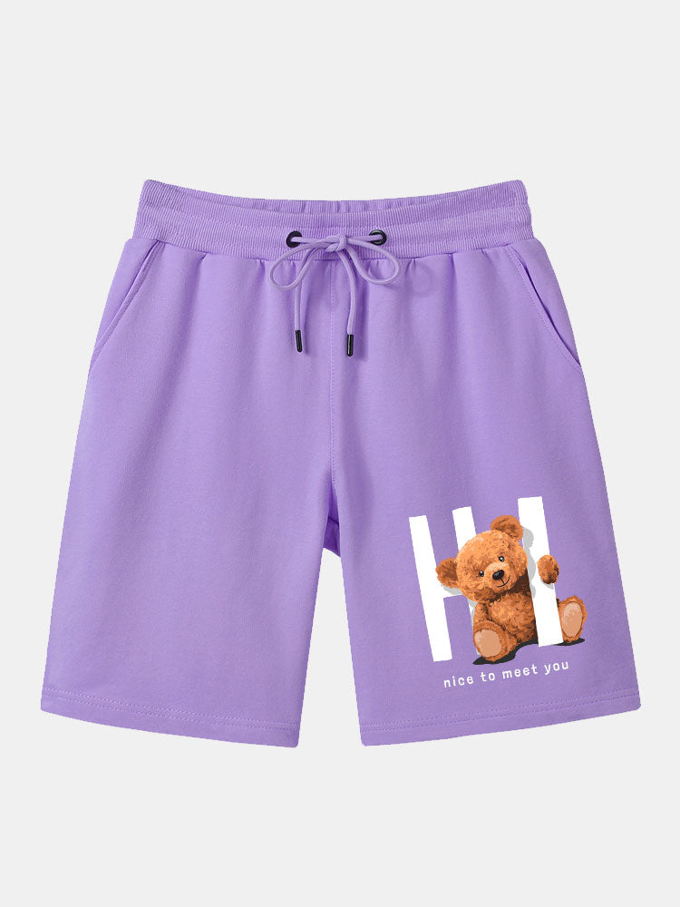 Federico | Slogan Bear Print Mid Length Shorts