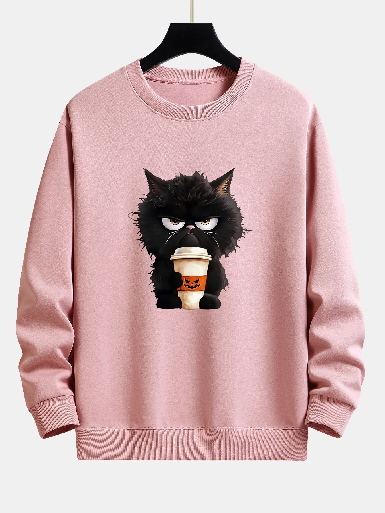 Camilo® | Black Cat Halloween Coffee Print Relax Fit Sweatshirt