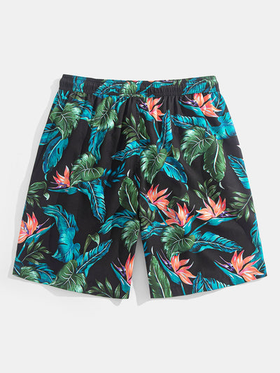 Layton® | Tropical Plants Print Button Up Shirt & Drawstring Swim Shorts