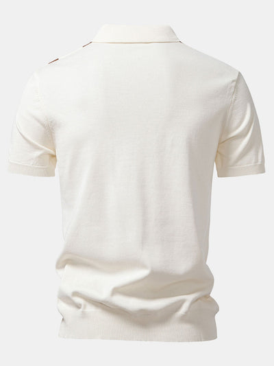 Daniel | Stripe Geometric Jacquard Knitted Polo Shirt