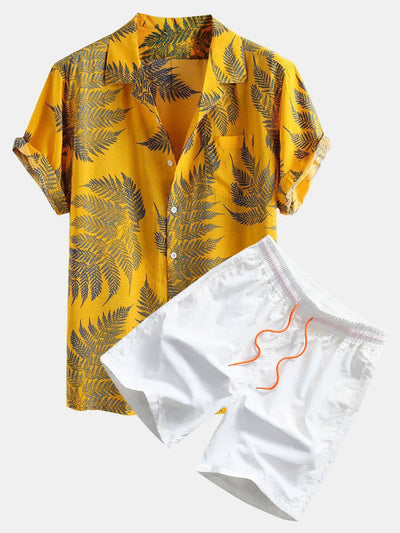 Mason® | Tropical Plants Print Shirts & Swim Shorts