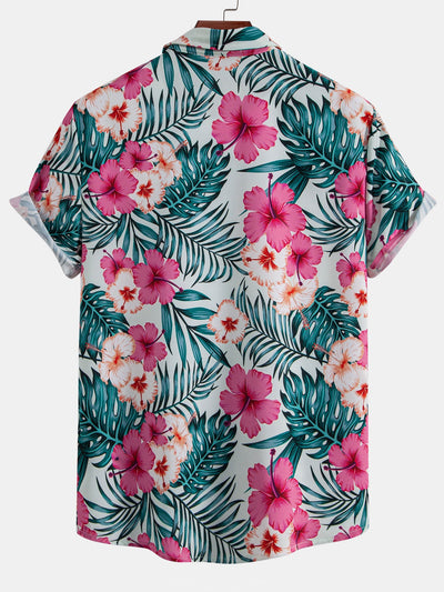 Lucas® | Tropical Flowers Print Button Up Shirt & Zip Pocket Swim Shorts