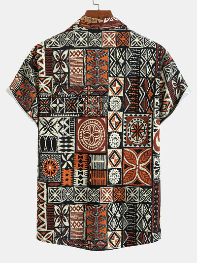 Italo® | Ethnic Geometry Print Button Up Shirt