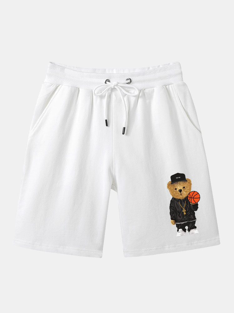 Fermín | Basketball Bear Print Mid Length Shorts