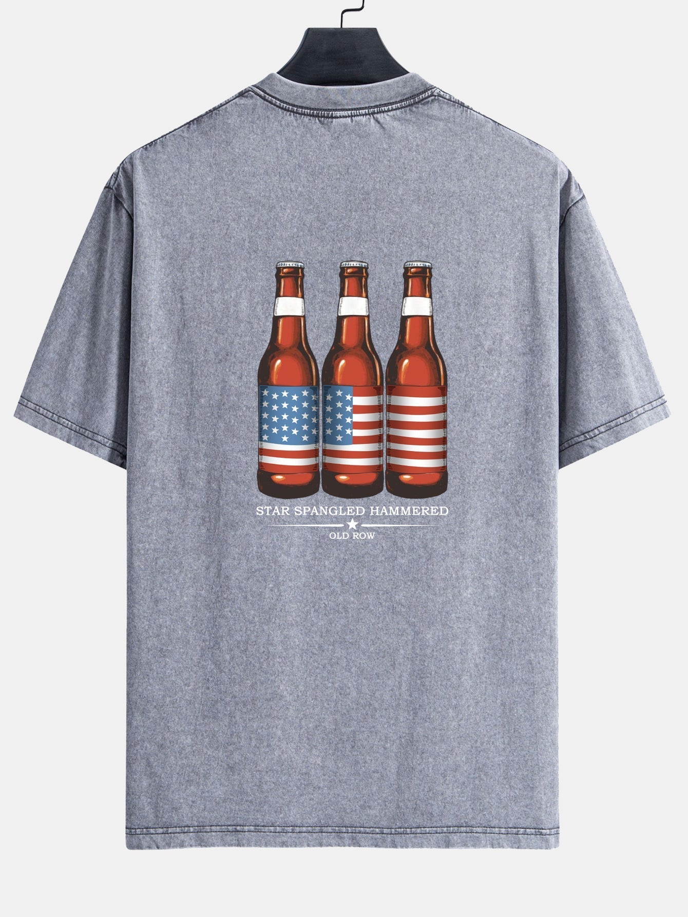 Jairo® | USA Old Row Beer Print Washed Distressed Drop Shoulder T-Shirt