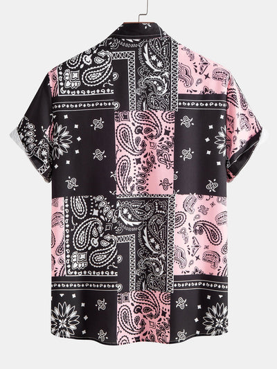 Adamo® | Paisley Print Button Up Shirt Random Pattern Design & Swim Shorts