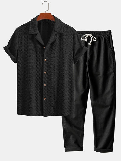Joaquín® | Floral Checkerboard Jacquard Cuban Shirt & Straight Leg Linen Pants