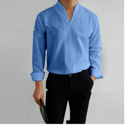 Chauncey® | Men'S Casual Solid Color Long-Sleeved V-Neck Shirt