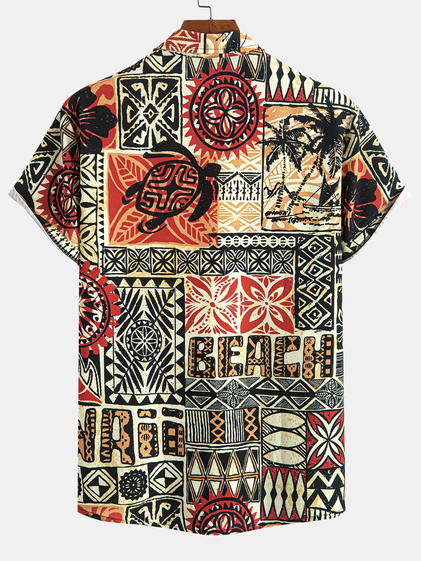 Alwin® | Palm Tree Turtle Ethnic Geometry Print Button Up Shirt