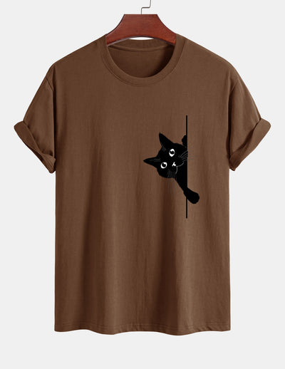 Ulises® | Black Cat Print Cotton T-Shirt