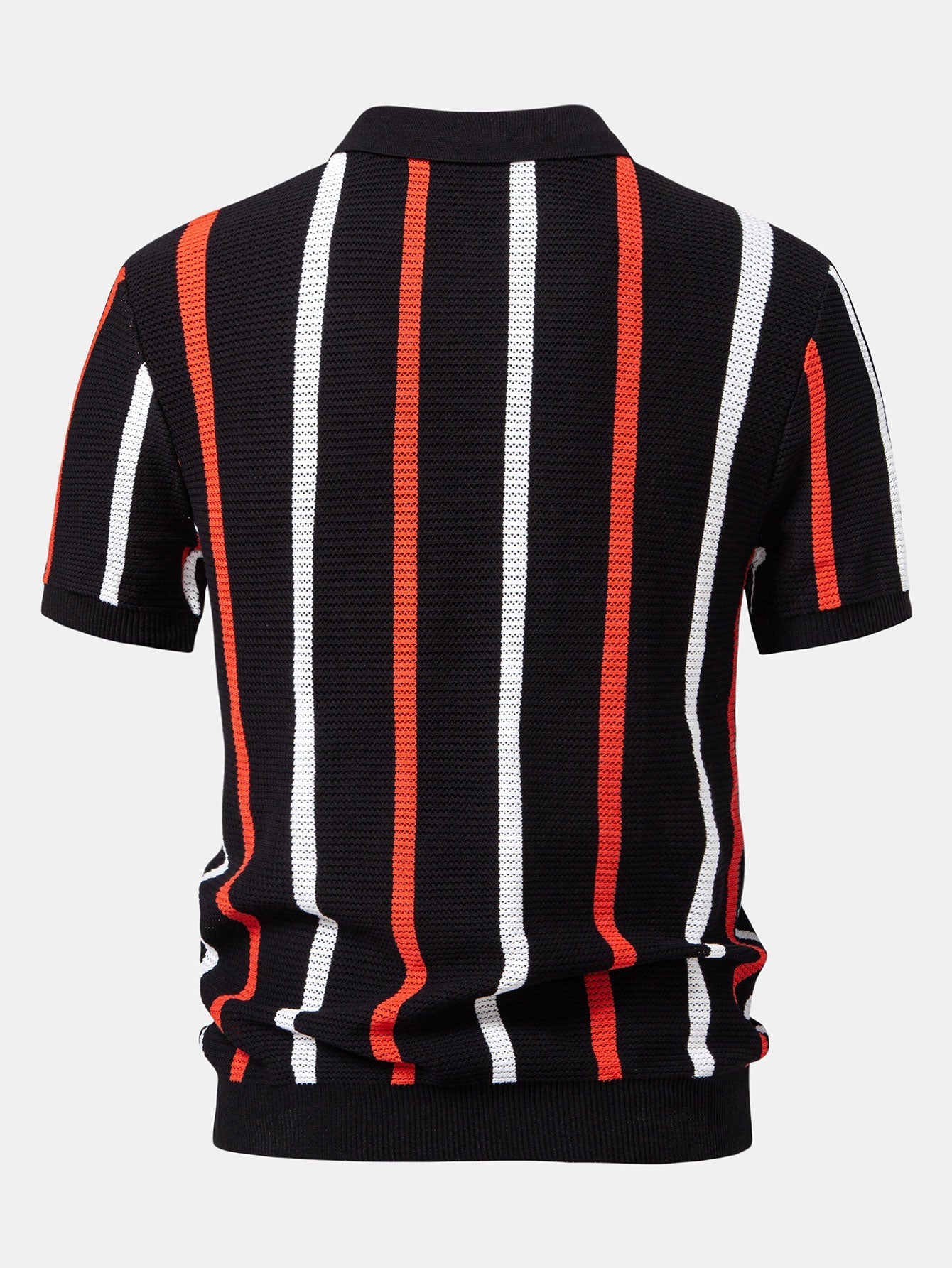 Isaac | Striped Knit Zip Up Polo Shirt
