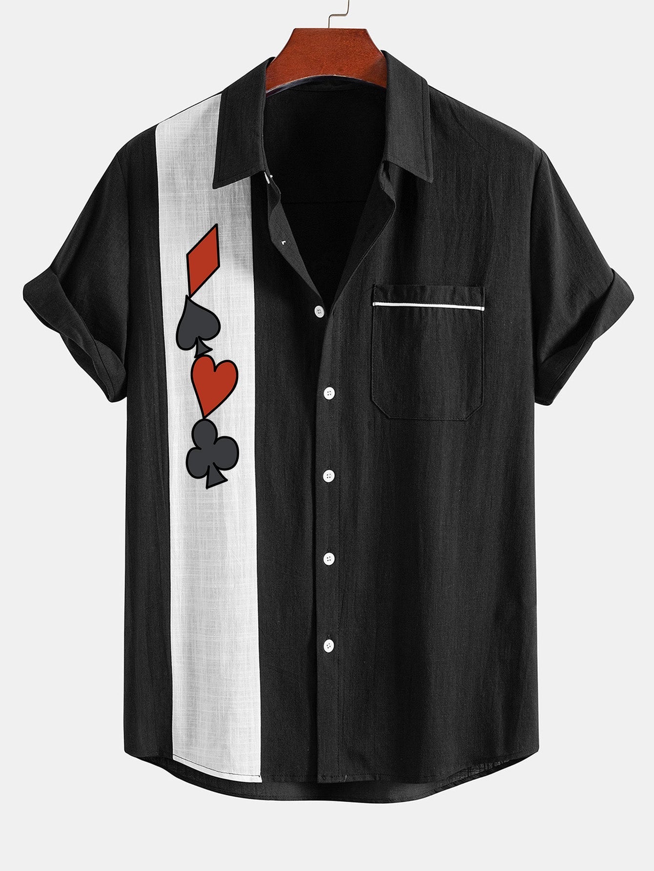 Alipio® | Poker Print Linen Look Contrast Button Up Shirt