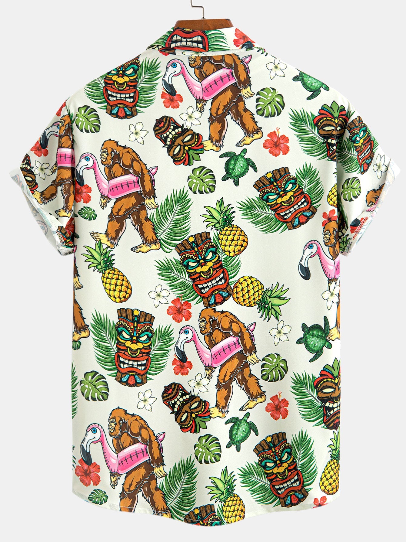 Kristopher® | Tropical Tiki Bigfoot Print Button Up Shirt