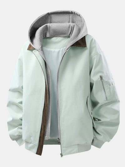 Efraín® | Relax Fit Contrast Corduroy Bomber Jacket With Detachable Hood