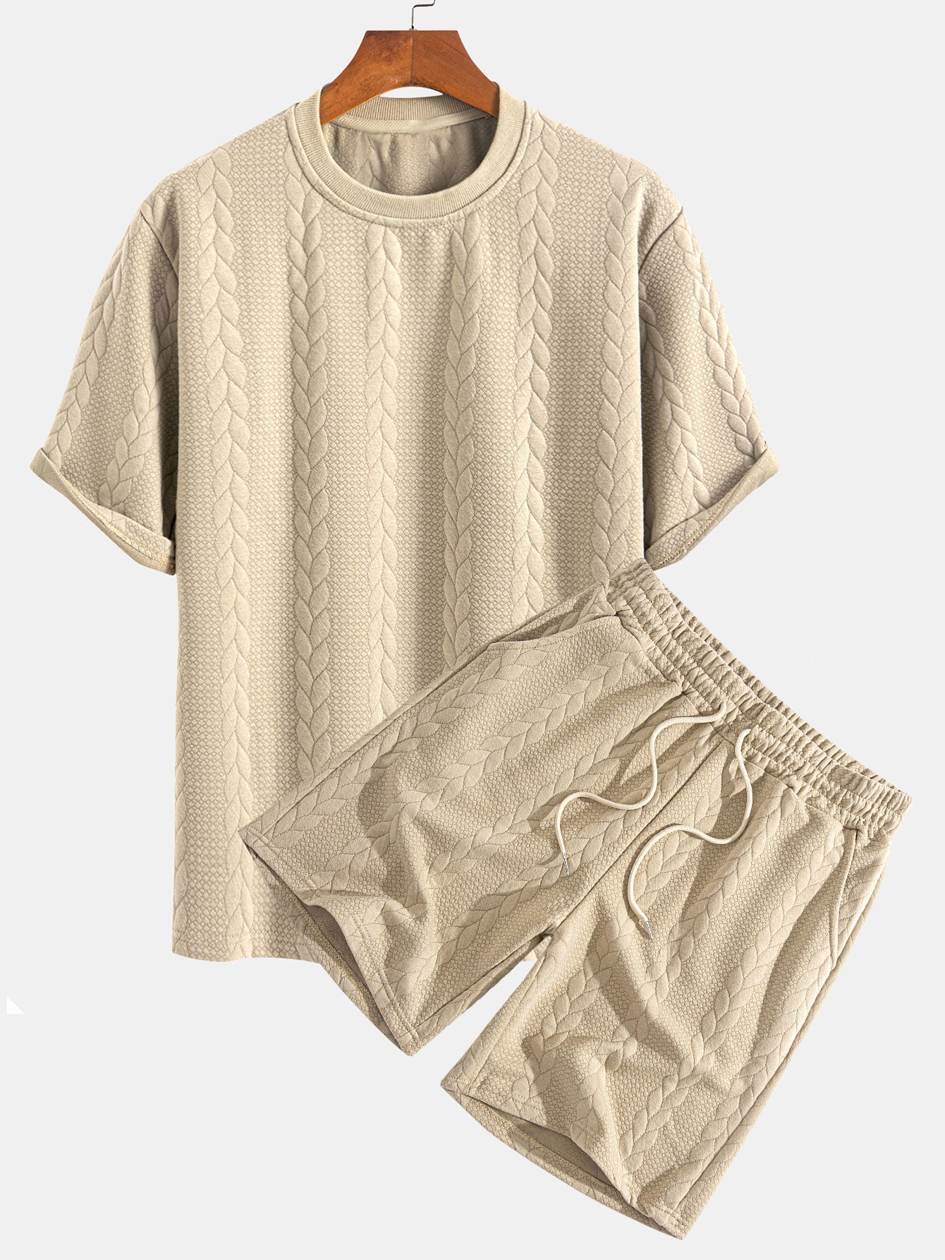 Cyrus® | Relax Fit Mid-Length Sleeve Twist Jacquard T-Shirt & Shorts