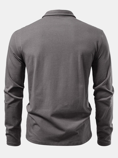 Livio® | Solid Long Sleeve Cotton Polo Shirt
