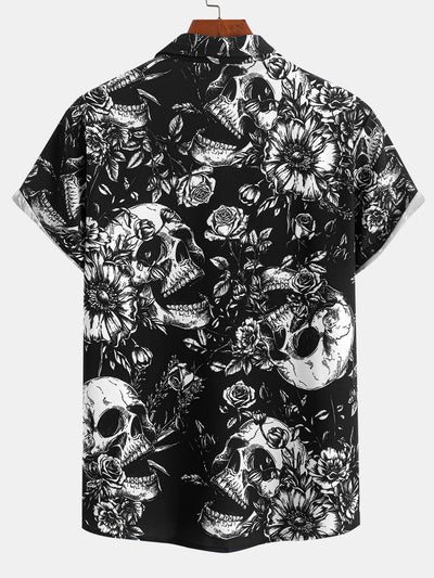 Assuan® | Skull Floral Print Button Up Shirt