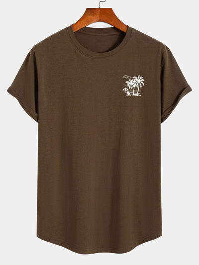 Adrian® | Vacation Palm Tree Print Cotton Arc Hem T-Shirt