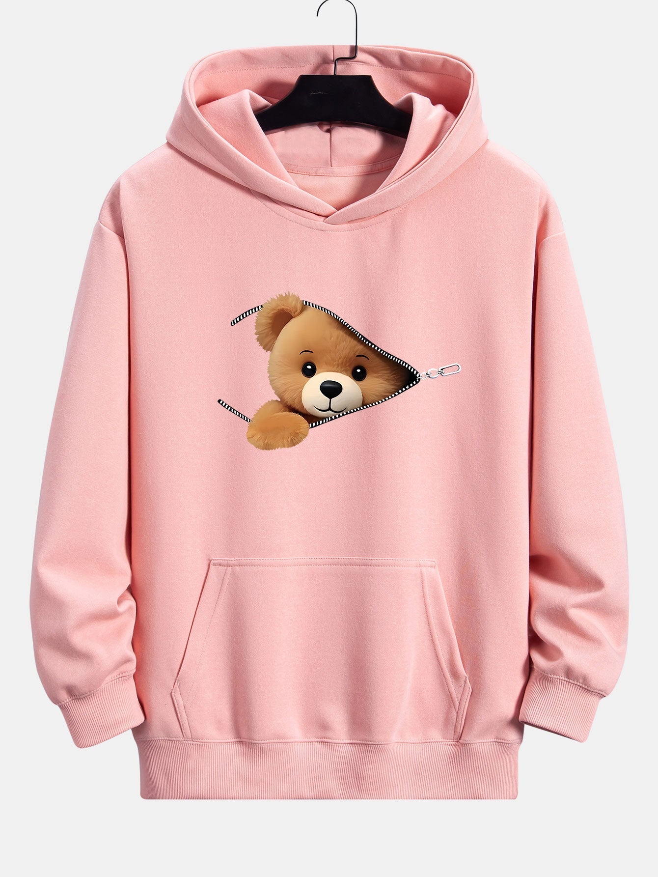 Kellan | Zipper Bear Print Relax Fit Hoodie