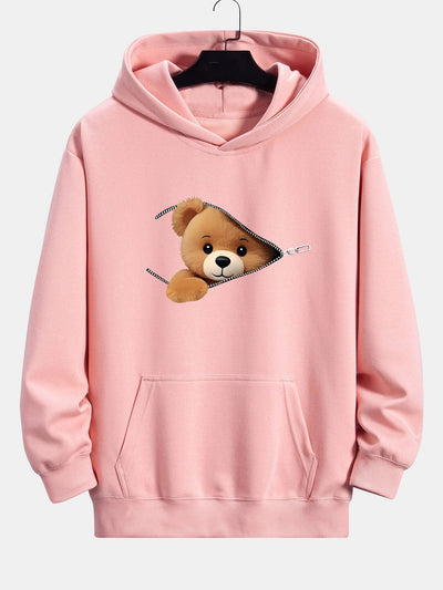 Kellan | Zipper Bear Print Relax Fit Hoodie