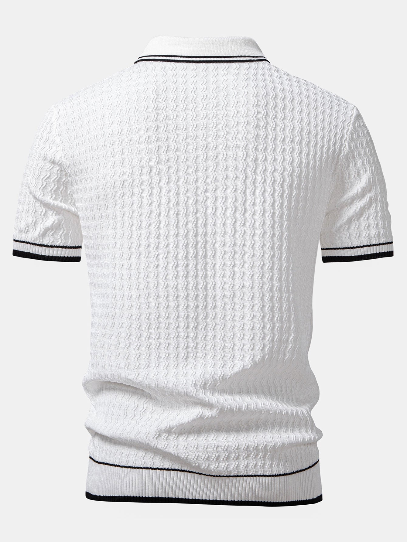 Jackson | Wave Jacquard Zip Up Knitted Polo Shirt