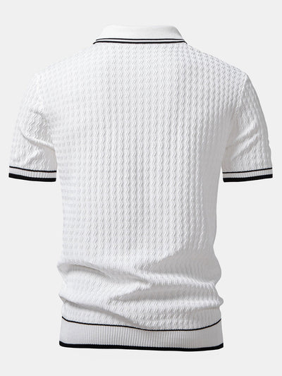 Jackson | Wave Jacquard Zip Up Knitted Polo Shirt