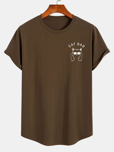 Gustavo® | Cat Dad Print Cotton Arc Hem T-Shirt