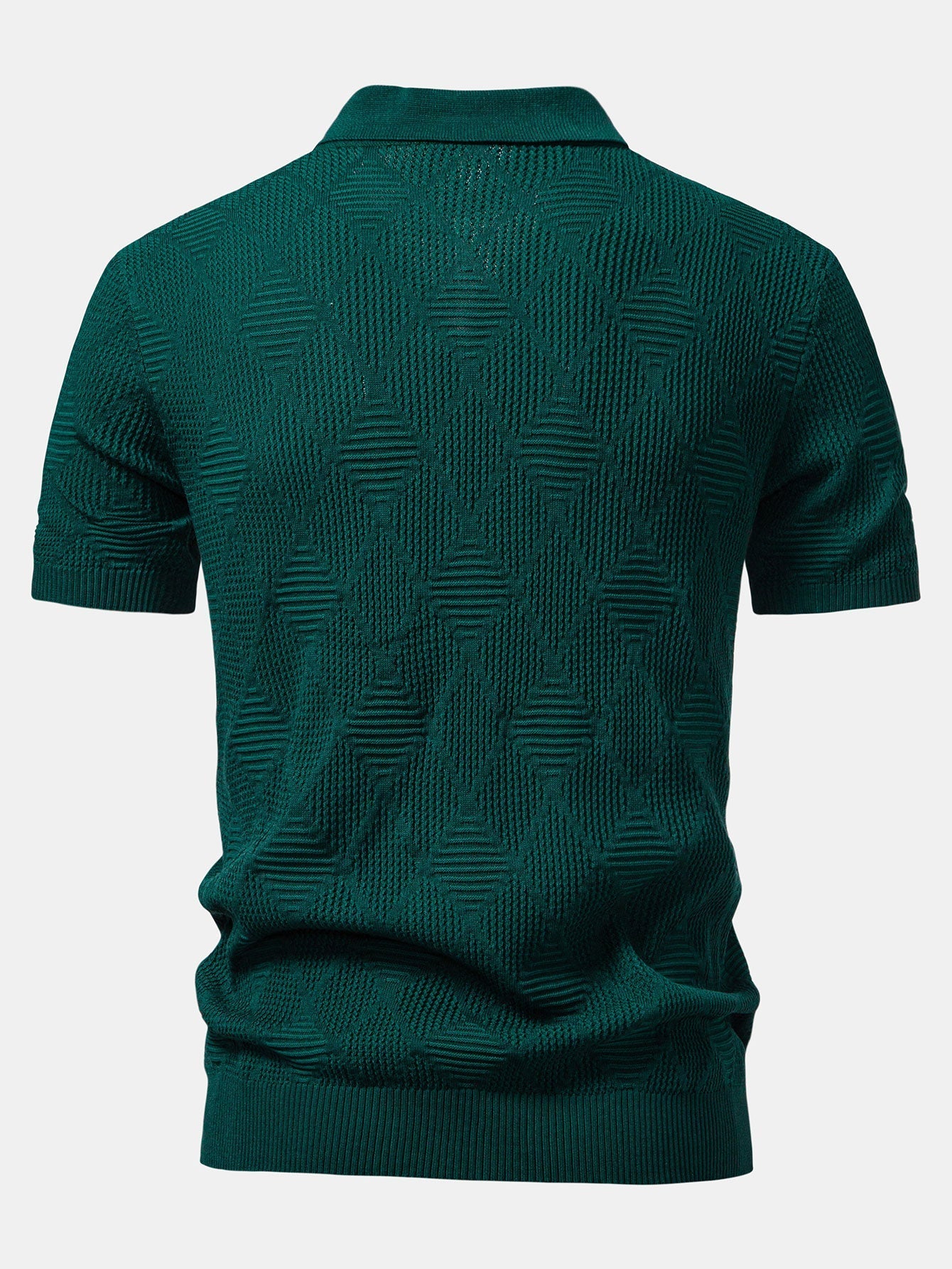 Aiden | Rhombus Textured Zip Up Knitted Polo Shirt