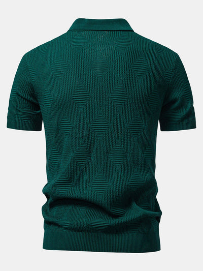 Aiden | Rhombus Textured Zip Up Knitted Polo Shirt