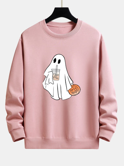 Bruno® | Halloween Ghost Drinking Coffee Pumpkin Print Relax Fit Sweatshirt