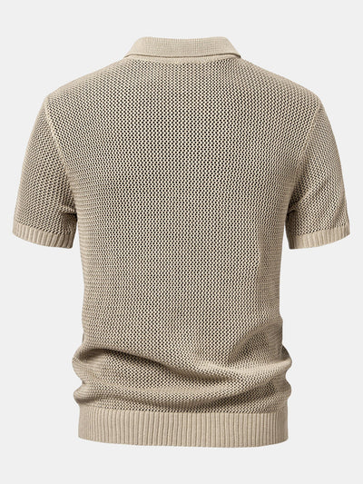 Teodoro® | Eyelet Zip Up Knit Polo Shirt