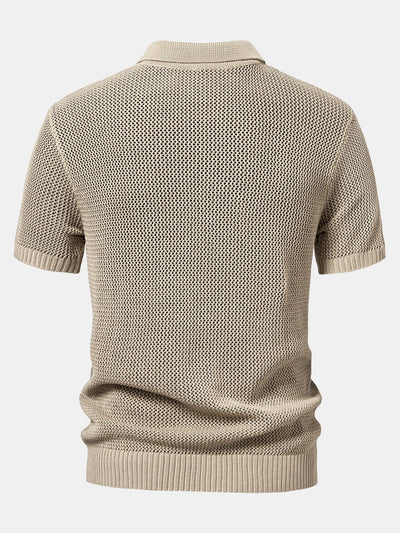Carter | Eyelet Zip Up Knit Polo Shirt