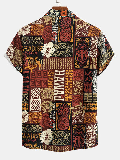Arie® | Pineapple Ethnic Hawaii Print Button Up Shirt