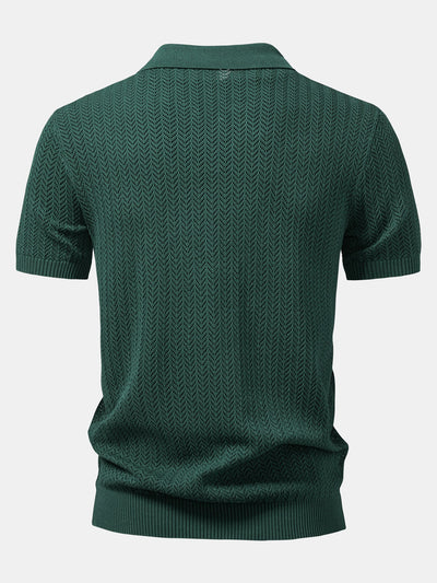 William | Textured Crochet V Neck Polo Shirt
