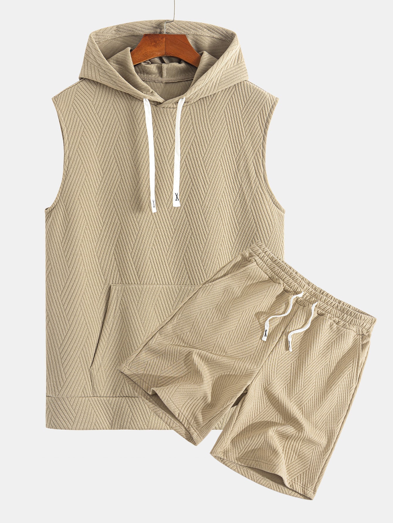 Chad® | Striped Jacquard Sleeveless Hooded T-Shirt & Shorts