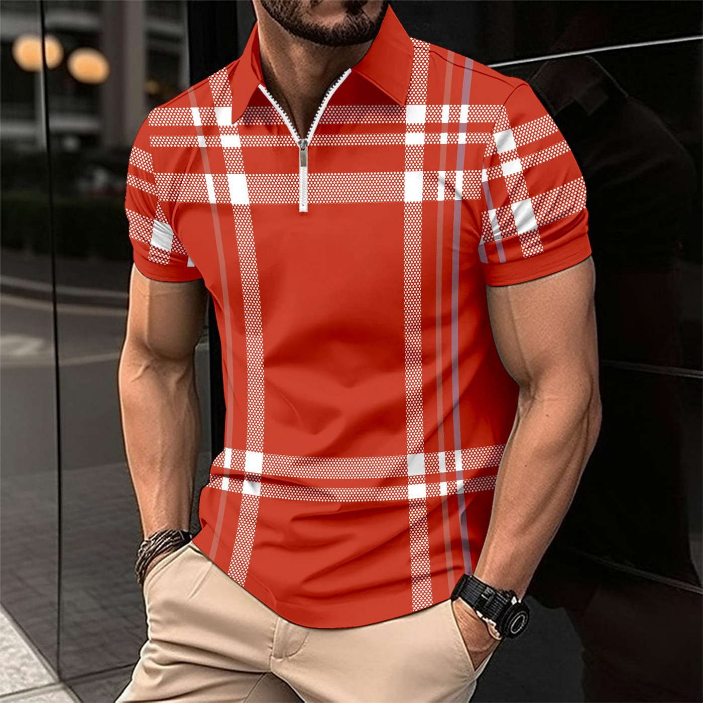 Prudencio® | Miami Striped Sports Polo Zipper