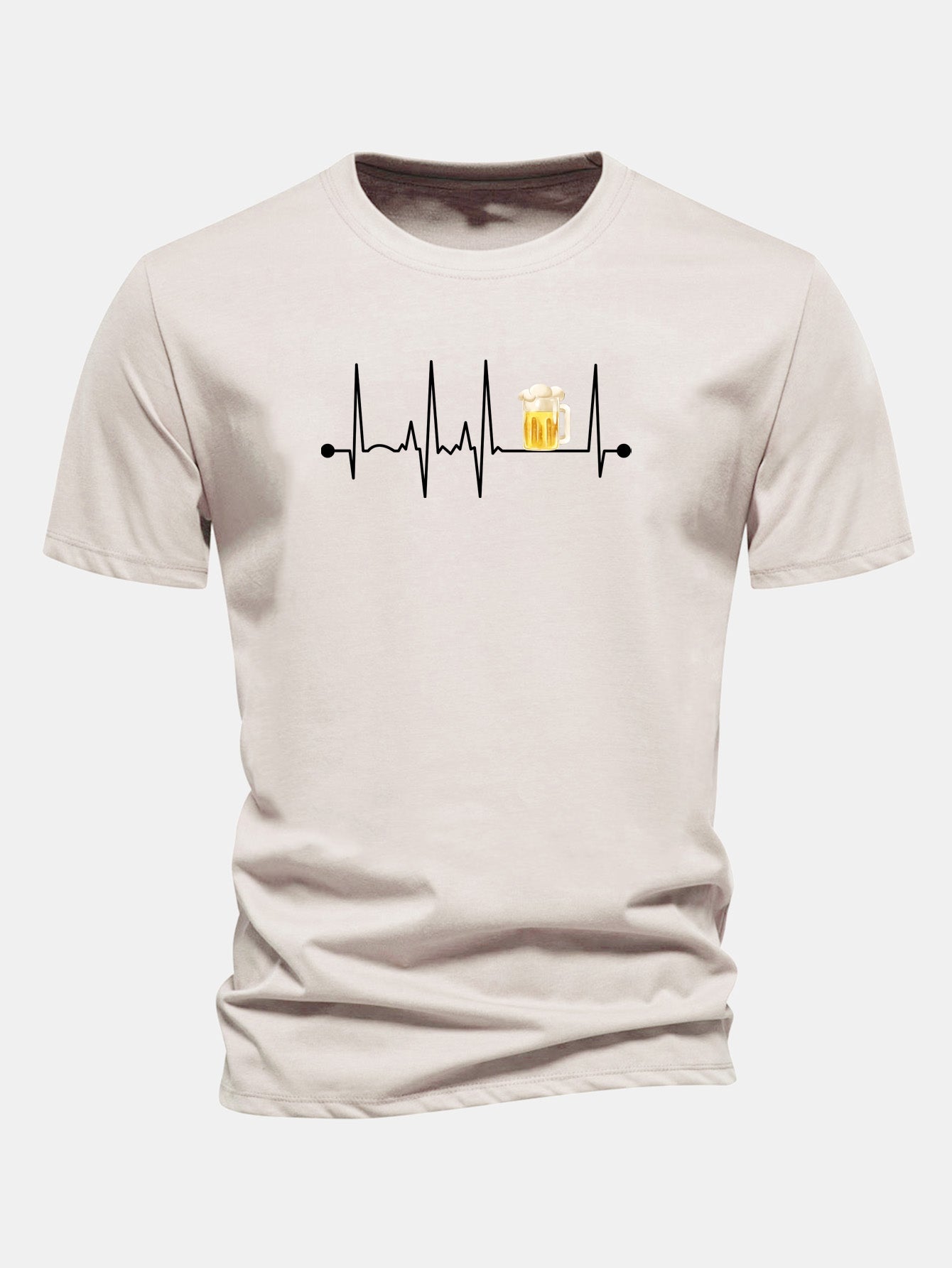 Jericó® | Regular Fit Beer Heartbeat Print Cotton T-Shirt