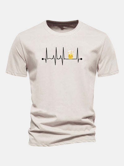 Jericó® | Regular Fit Beer Heartbeat Print Cotton T-Shirt