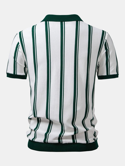 James | Striped Zip Up Knit Polo