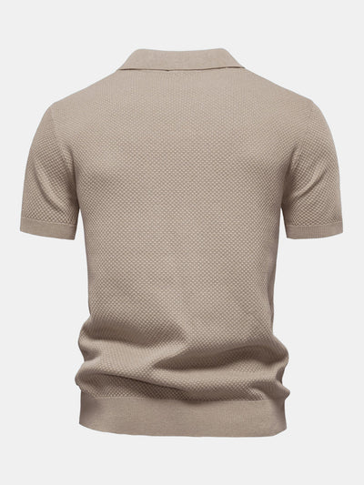 Jayden | Pineapple Texture Knit V Neck Polo Shirt