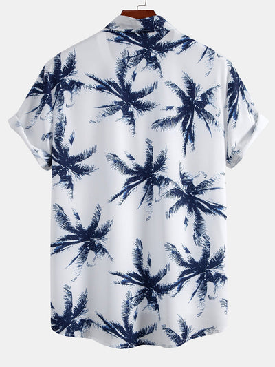 Evaristo® | Palm Tree Print Button Up Shirt & Man Mid Length Drawstring Swim Shorts