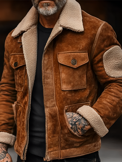 Ganímedes | Rustic leather jacket with Sherpa lining for men