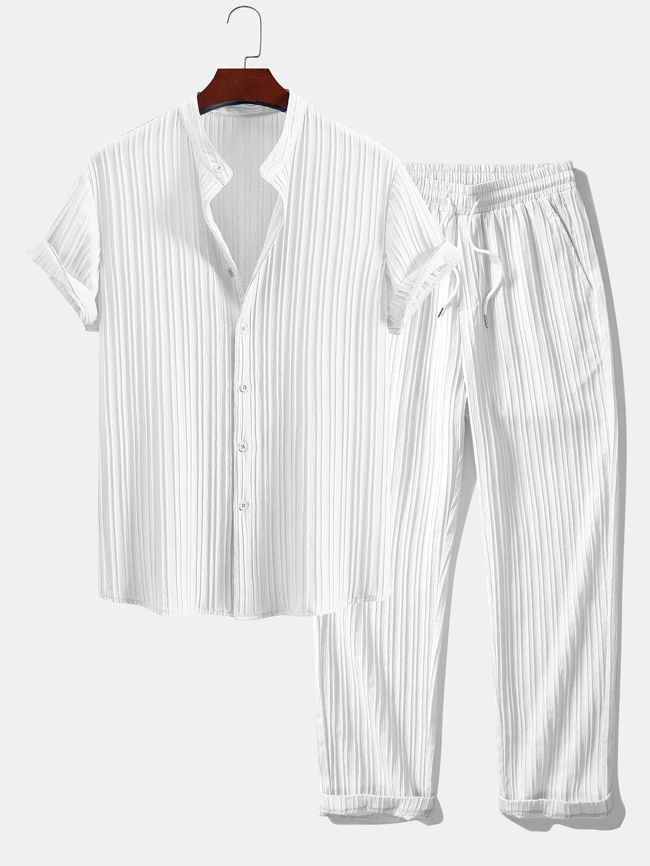 Asier® | Textured Stand Collar Shirt & Straight Leg Pants