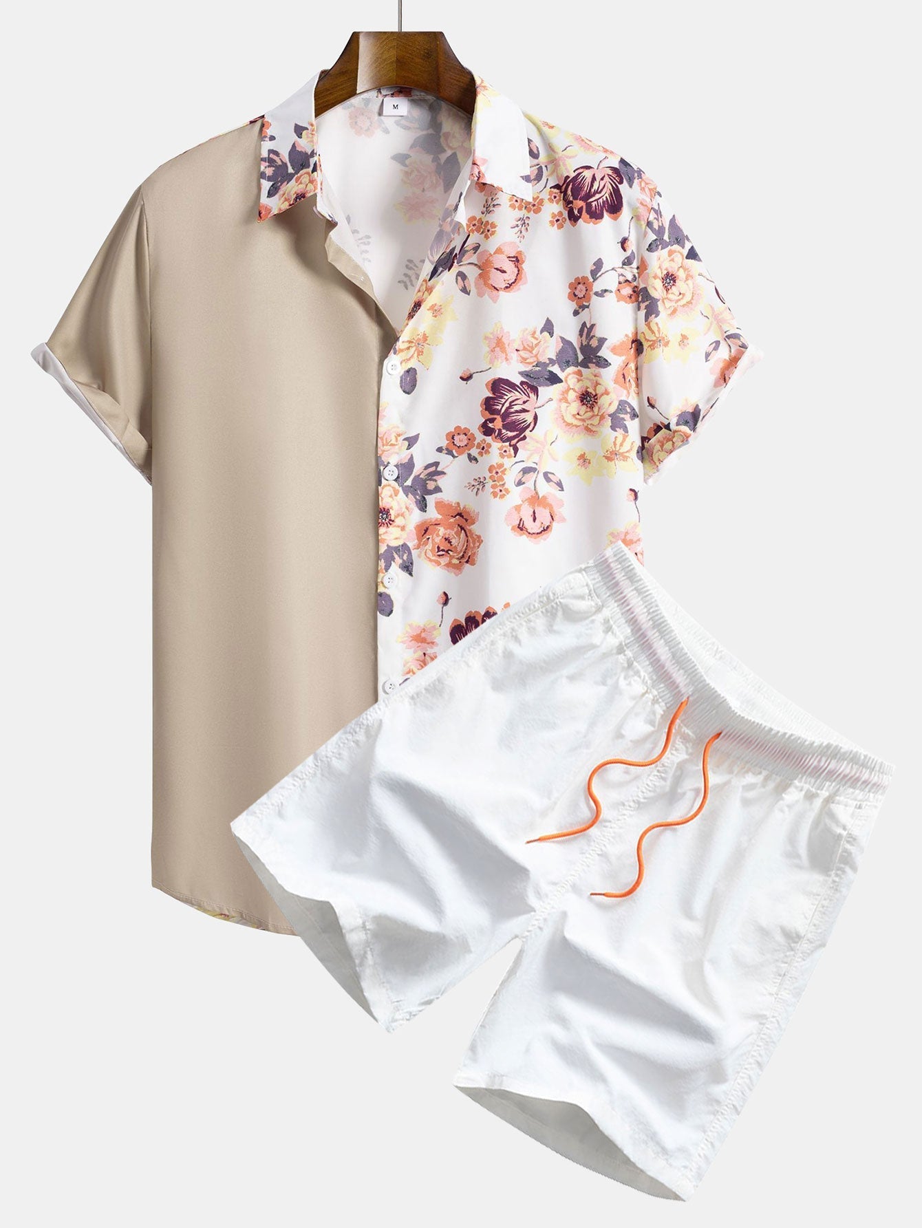 Adriel® | Floral Patchwork Print Button Up Shirt & Swim Shorts