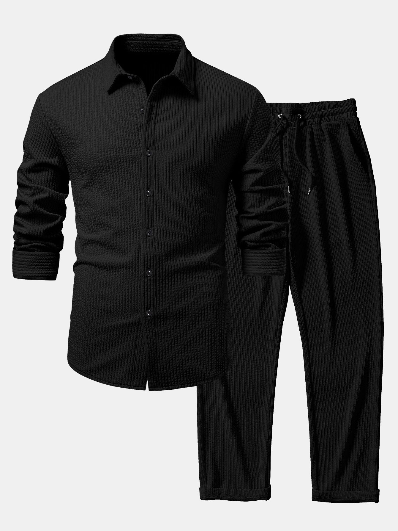 Justino® | Long Sleeve Muscle Fit Ribbed Button Up Shirt & Straight Leg Ribbed Pants