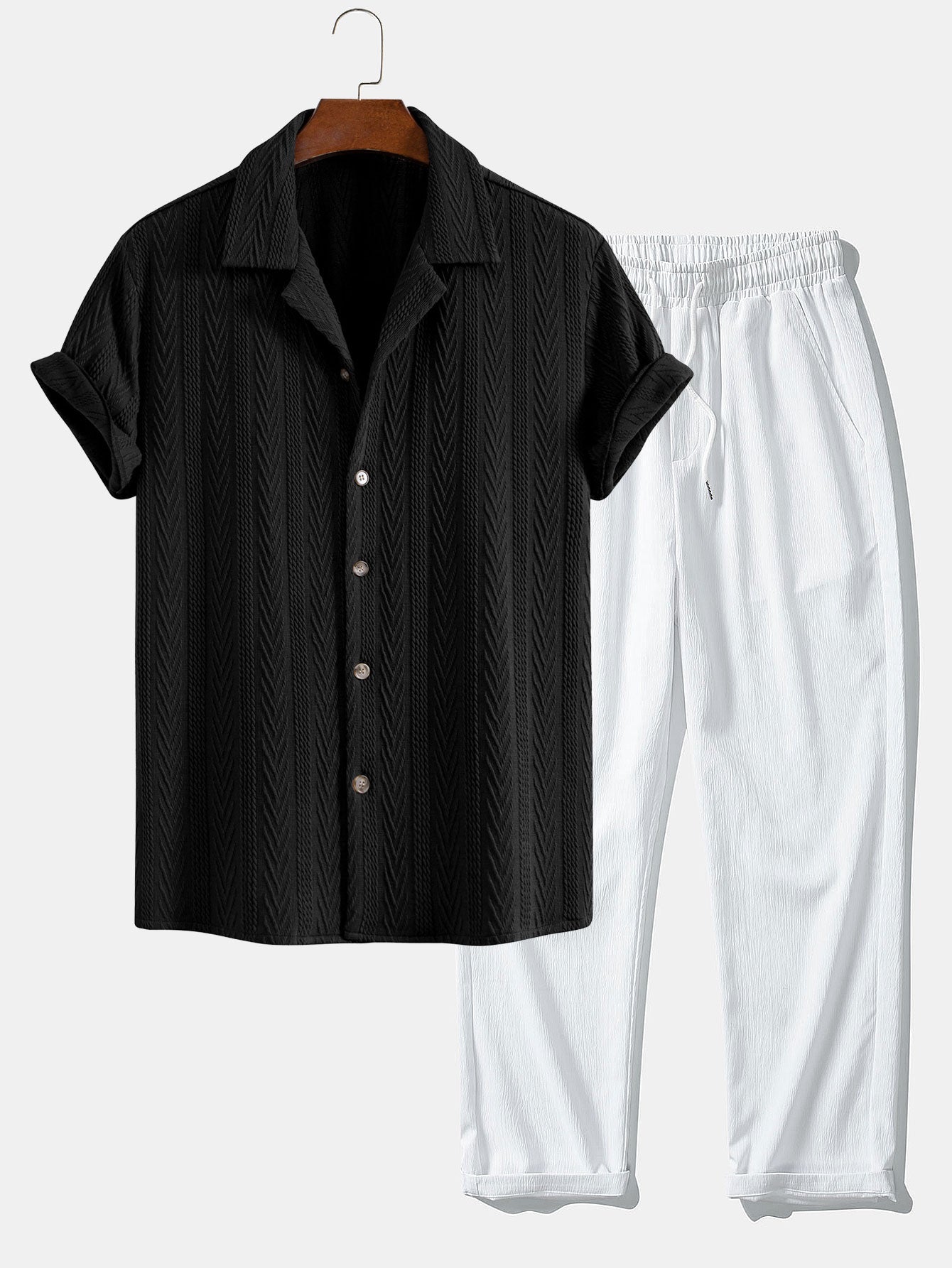 Gerard® | Texture Jacquard Cuban Shirt & Wrinkle Textured Straight Leg Pants