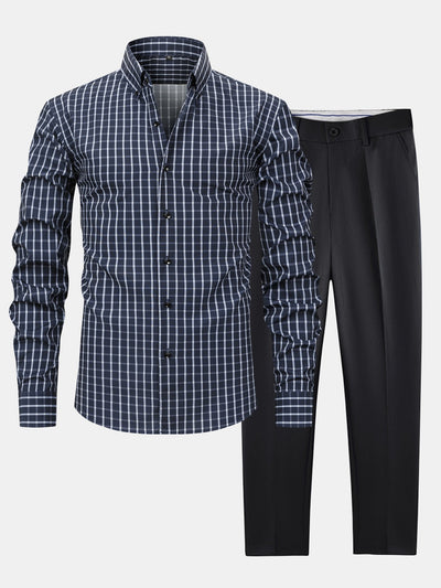 hola Long Sleeve Plaid Button-Down Shirt & Slim Fit Skinny Leg Pants
