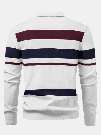 Adolfo® | Long Sleeve Stripe Knit Polo Shirt