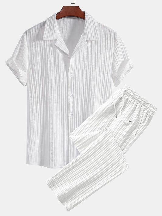 Asdrúbal® | Striped Jacquard Cuban Collar Shirt & Straight Leg Pants